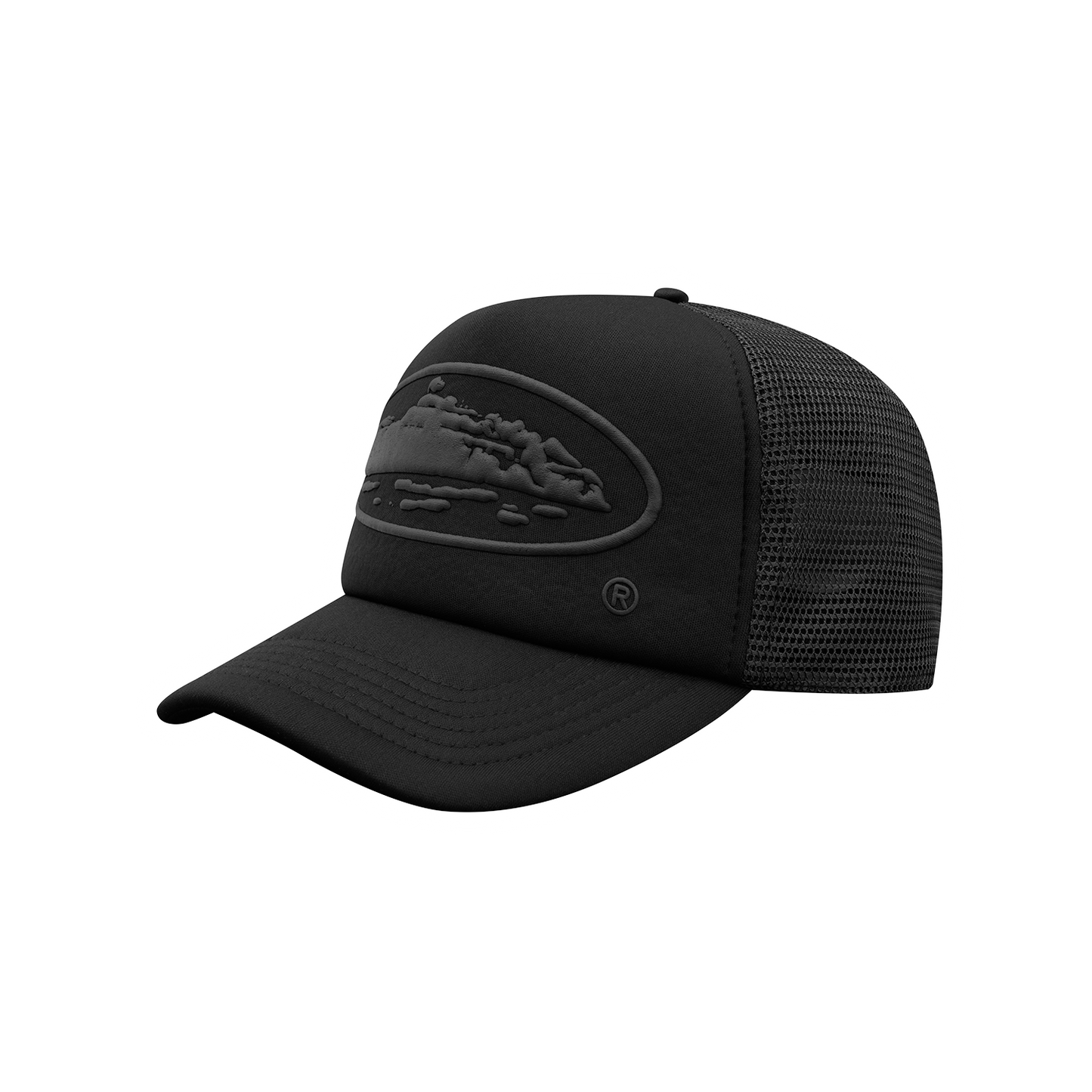 ALCATRAZ PUFF PRINT TRUCKER HAT [TRIPLE BLACK]